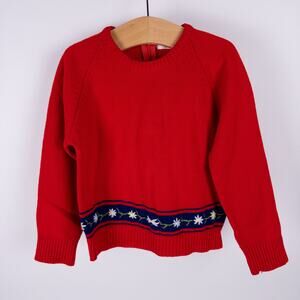 Vintage Saks Fifth Avenue Knit Holiday Floral Embroidered Sweater‎ Red Kids Sz 3
